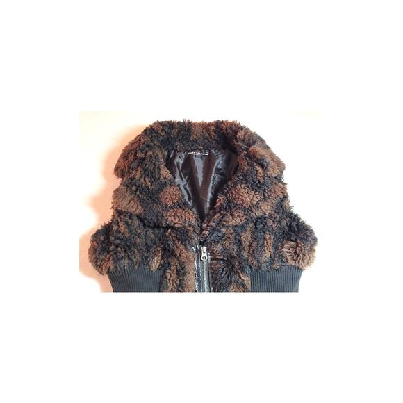 Womens Sleeveless Brown Sweater Vest Faux Fur Collar L Glam Mob Wife Western - Picture 7 of 12